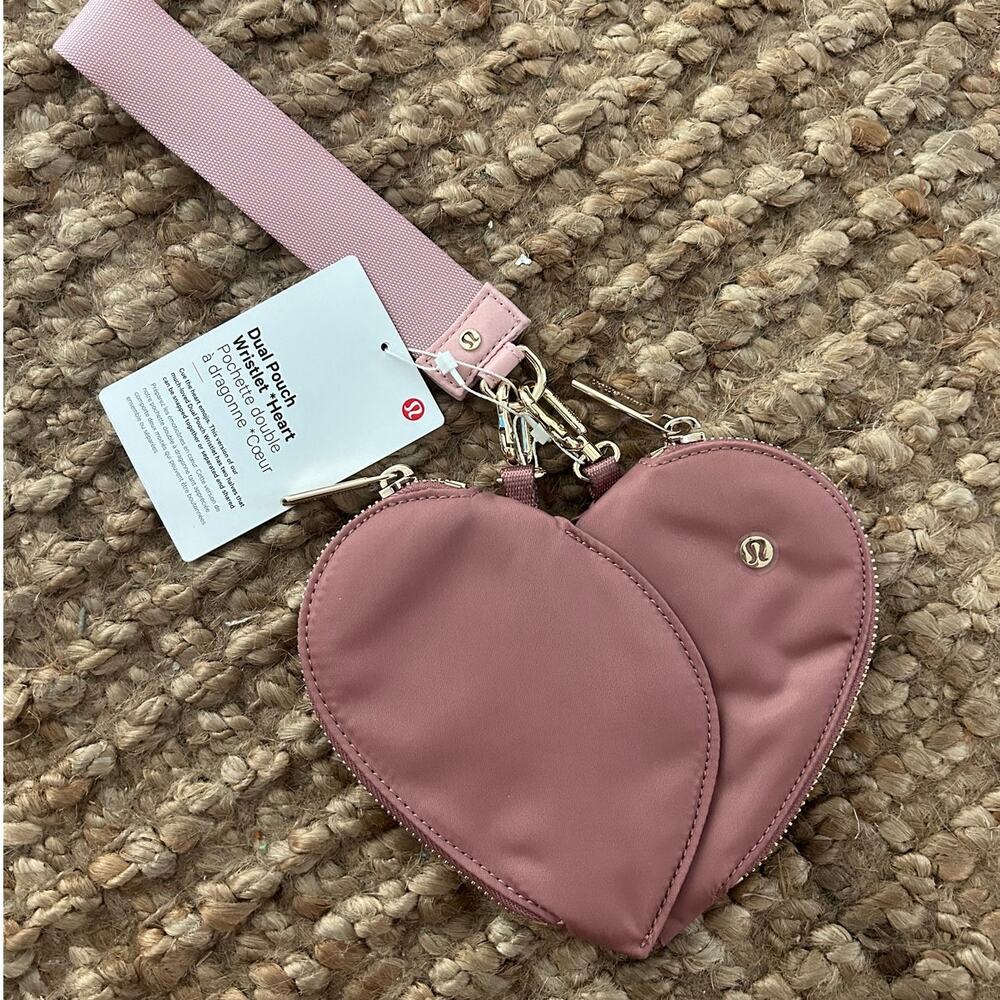 Lululemon Dual Pouch Wristlet Heart Spiced Chai Pink Haze Gold NWT Rare